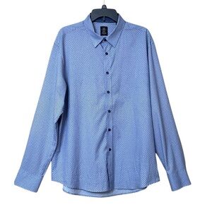 Michael Strahan Modern Fit XL Dress Shirt Blue Geometric Pattern Button Front
